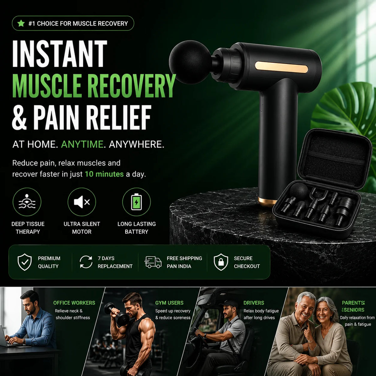 Portable Deep Tissue Massage Gun – High-Torque Muscle Recovery Massager