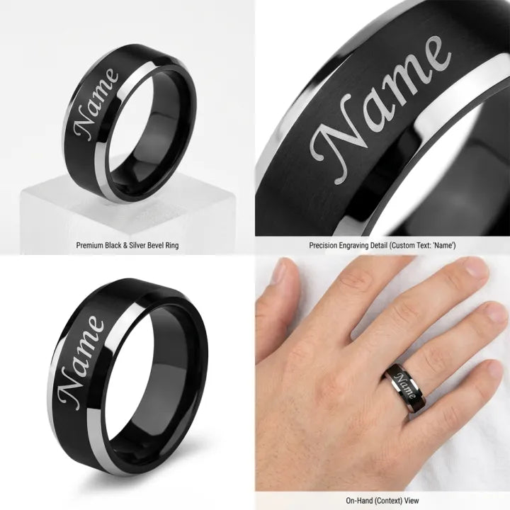 Customized Black Name Ring – Stainless Steel, Free Engraving & Gift Box