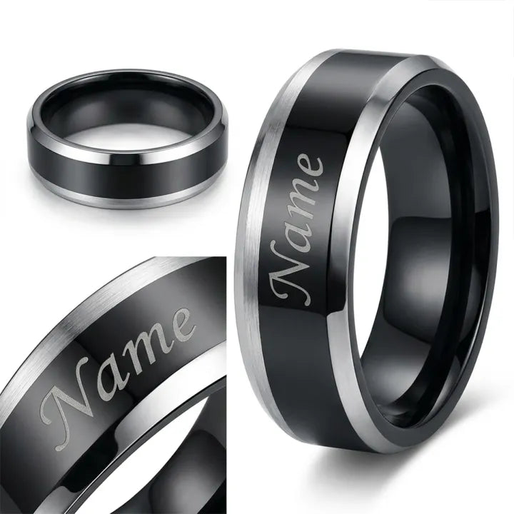 Customized Black Name Ring – Stainless Steel, Free Engraving & Gift Box