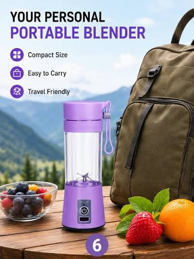 USB Rechargeable Portable Juicer Blender – 6-Blade Mini Personal Blender, 380ml Electric Smoothie & Fruit Mixer