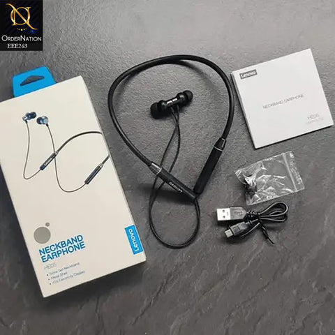 Lenovo HE05 Bluetooth 5.0 Wireless Neckband – Heavy Bass Stereo Earphones with Noise Reduction